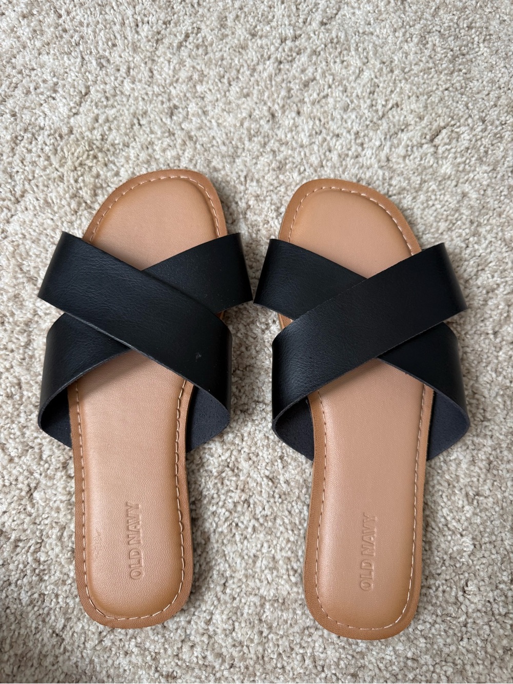Old Navy Black Crisscross Slide Sandals with Tan Footbed